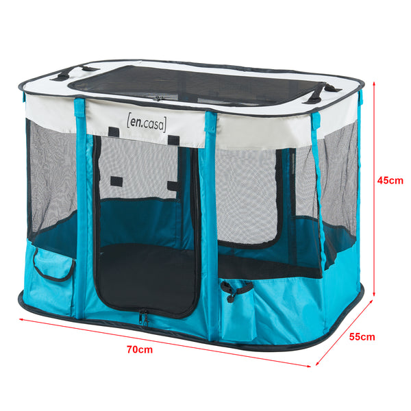 Parc pour chiens Mörbylånga pliable bleu beige [en.casa]