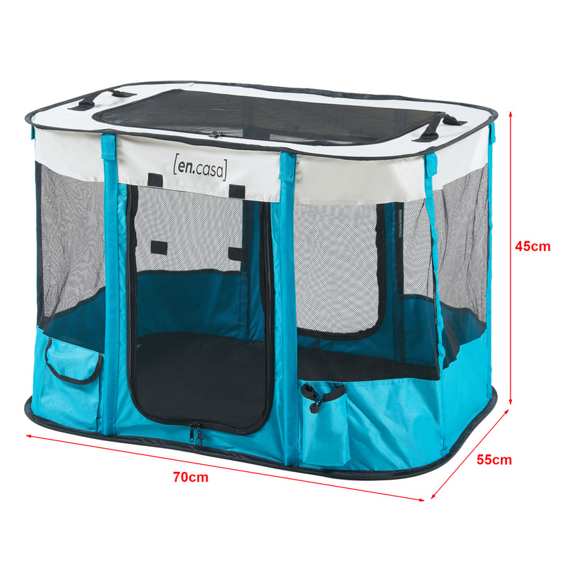 Croquis coté Parc pour chiens Mörbylånga pliable bleu beige [en.casa]