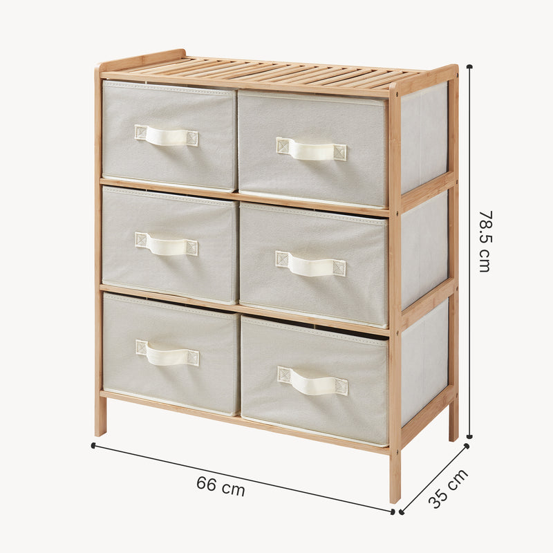 Croquis coté Commode avec tiroirs en tissu Maldon naturel / beige [en.casa] 