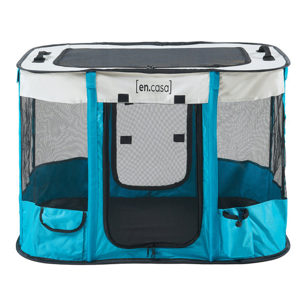 Parc pour chiens Mörbylånga pliable bleu beige [en.casa]