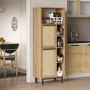 Keukenkast Kvænangen eikenkleurig rotan look en zwart [en.casa]