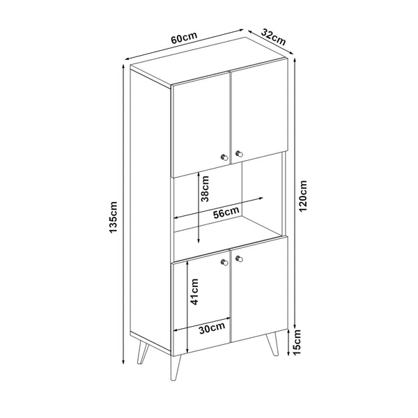 Armoire polyvalente Nes avec 4 portes panneau de particules 135 x 60 x 32 cm [en.casa]
