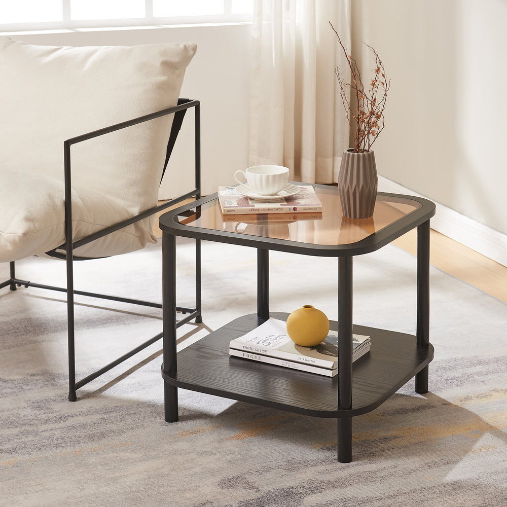 Table d’appoint Latama avec plateau en verre 51x51x45 cm Noir/verre bronze [en.casa] - premiumXL