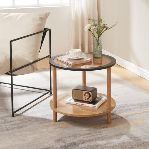 Table d’appoint Latama avec plateau en verre Ø51x45 cm Naturel/Noir/Verre bronze [en.casa] - premiumXL