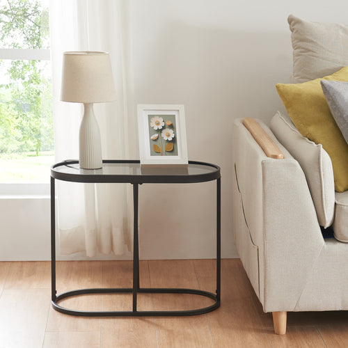 Table d’appoint Luleå avec plateau en verre noir [en.casa] - premiumXL