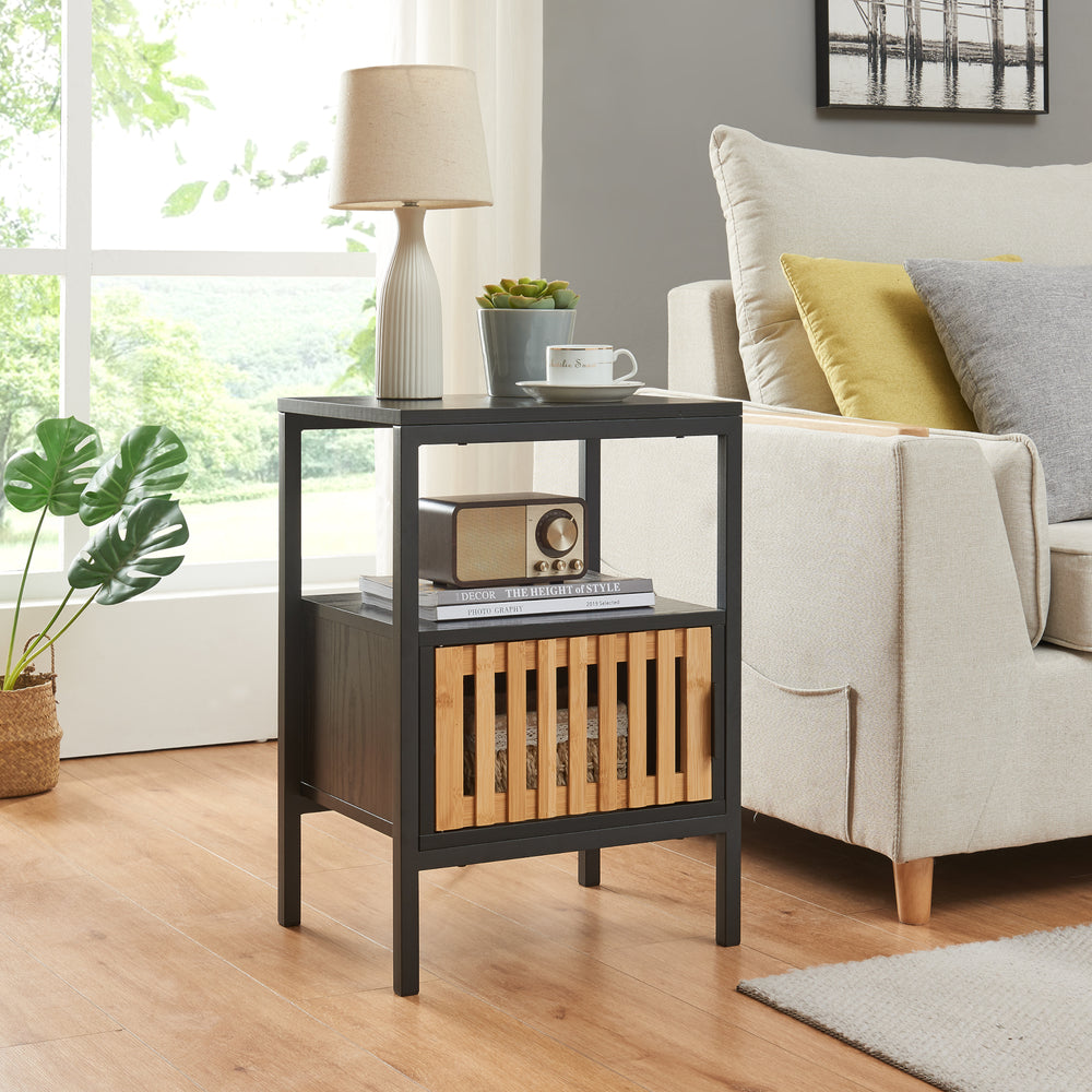 Table de chevet Luniehti 58x40x33 cm Noir/Naturel [en.casa] - premiumXL