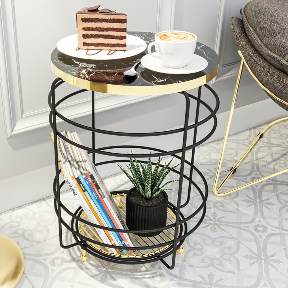 Table panier Padasjoki aspect marbre, noir [en.casa] - premiumXL