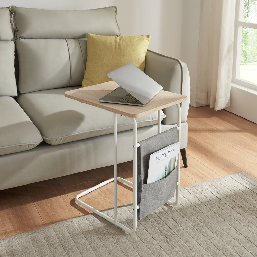Table d’ordinateur portable Dyrøy 56x48x37cm Blanc/Chêne [en.casa] - premiumXL
