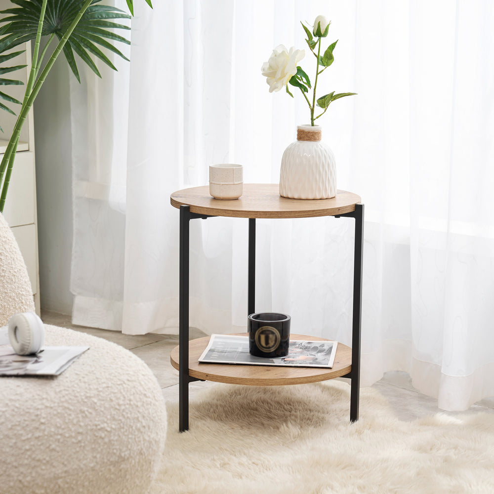 Table d’appoint Kuopio 50xØ40cm Noir/Aspect bois [en.casa] - premiumXL