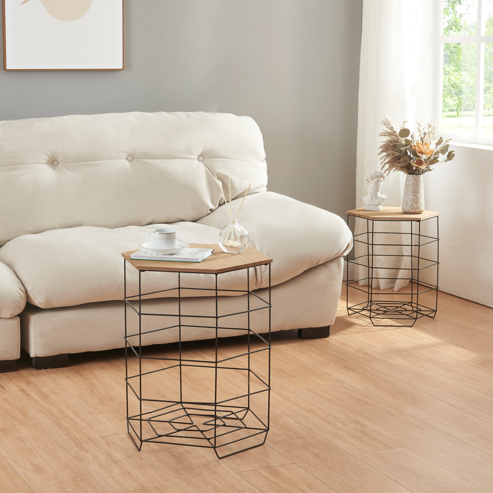 Table d’appoint - Set Hørsholm lot de 2 paniers en métal noir / couleur bois [en.casa] - premiumXL