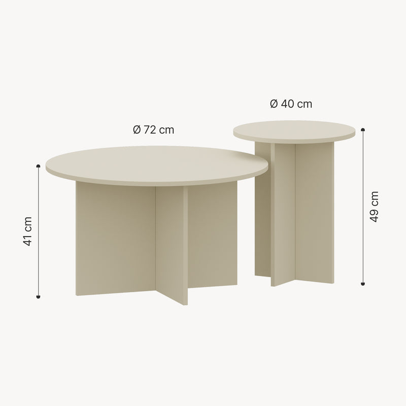 Croquis coté Lot de 2 tables basses gigognes Verummetka [en.casa]