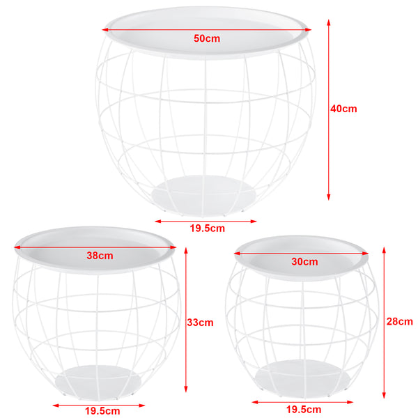 Kit de 3 Tables Gigognes Neman Paniers Métal Plusieurs Tailles [en.casa]