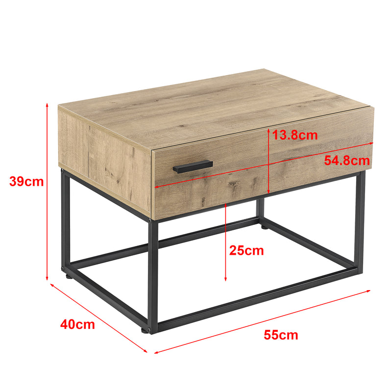 Maatschets Bijzettafel Hylte 1 of 2 stuks met lade 39x55x40 cm zwart en eikenkleurig [en.casa]