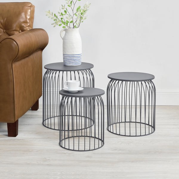 Bijzettafel rond metaal 40x46/35x40/30x36 cm set van 3 - verschillende kleuren