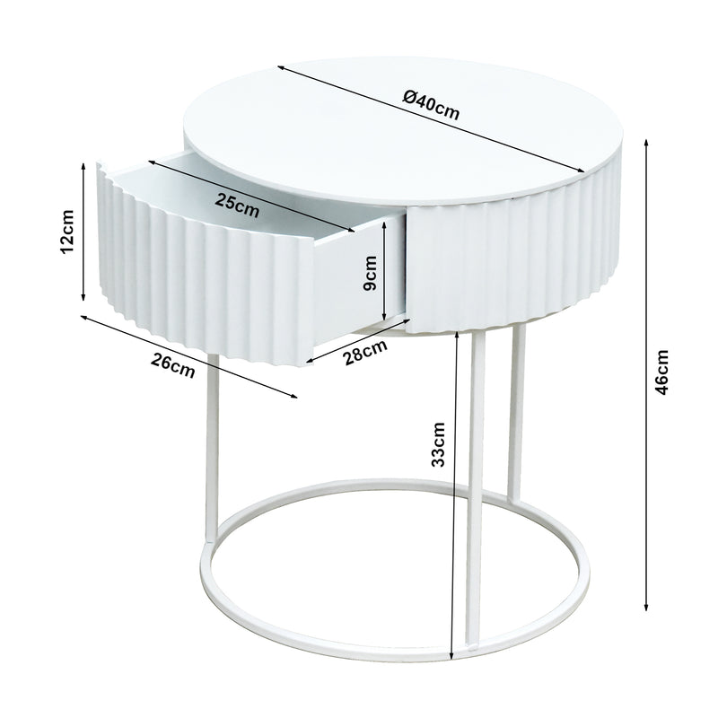 Croquis coté Table d’appoint Rill avec tiroir 46 x 40 cm [en.casa]