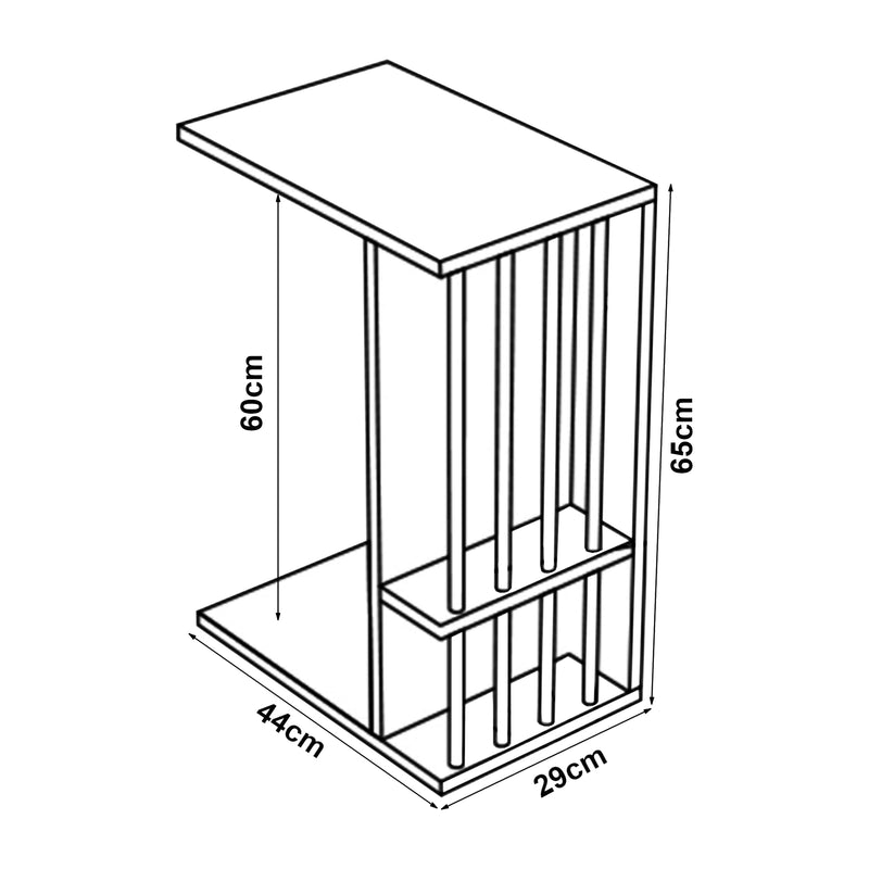 Croquis coté Table d'appoint Siikainen panneau de particules bois plastique 44 x 29 x 65 cm [en.casa]