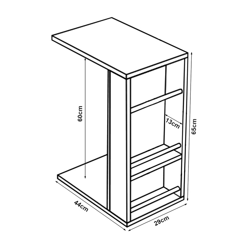 Croquis coté Table d'appoint Siikainen pour ordinateur portable 44 x 29 x 65 cm [en.casa]