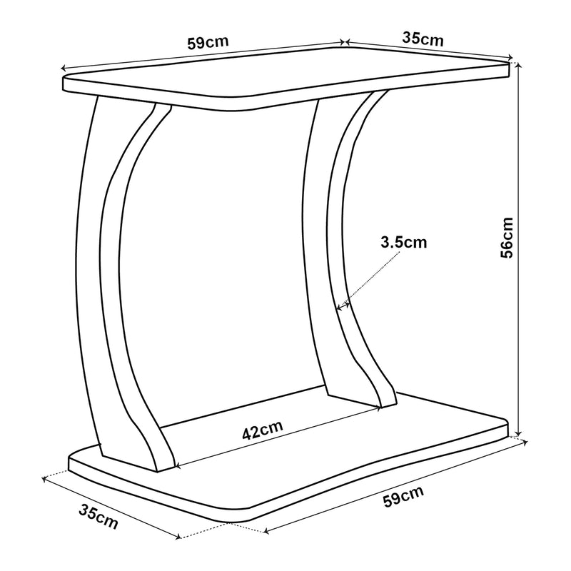 Croquis coté Table d’appoint Stattela à roulettes [en.casa]
