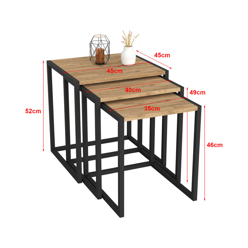 Croquis coté Lot de 3 tables d'appoint Sunnfjord gigognes [en.casa]