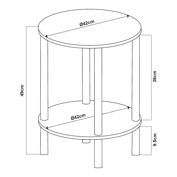 Bijzettafel Ves rond met onderblad Ø42x49 cm [en.casa]