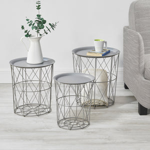 Set de 3 Tables Gigognes Worcester Métal Plateau Amovible  [en.casa] 
