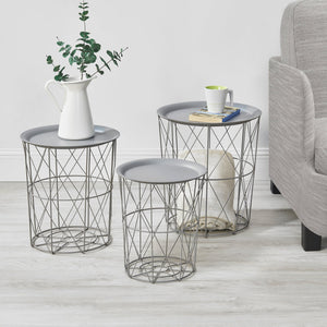 Set de 3 Tables Gigognes Worcester Métal Plateau Amovible  [en.casa] 