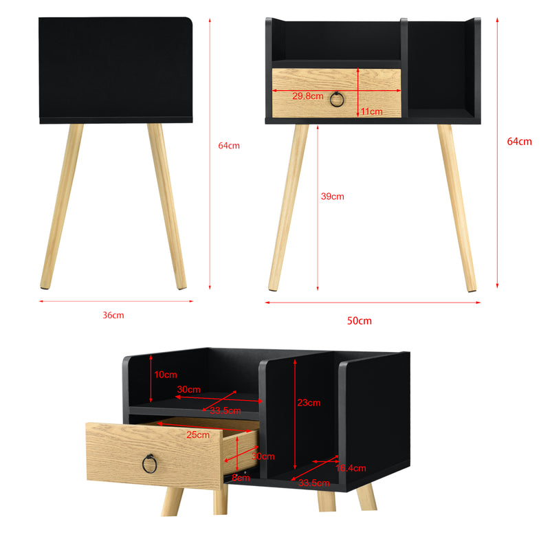 Croquis coté Table de Nuit Gibbston 64x50x36 cm [en.casa] 