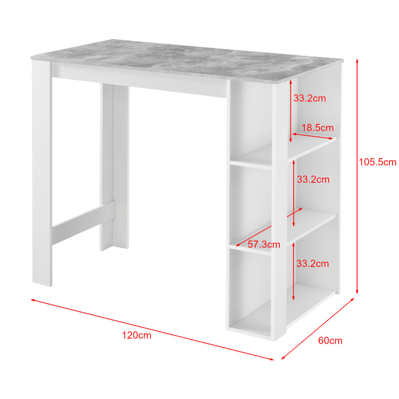Croquis coté Table de Bar Danderyd 3 Étagères 120x60x106 cm Plusieurs couleurs [en.casa]