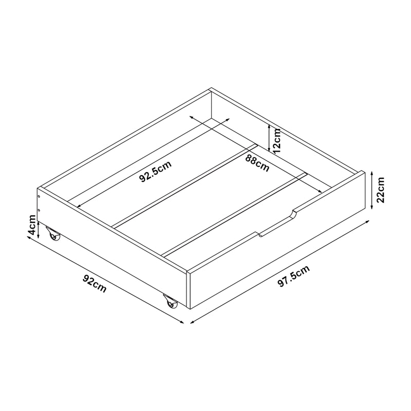 Croquis coté Set de 2 tiroirs de lit Ydre blanc [en.casa]