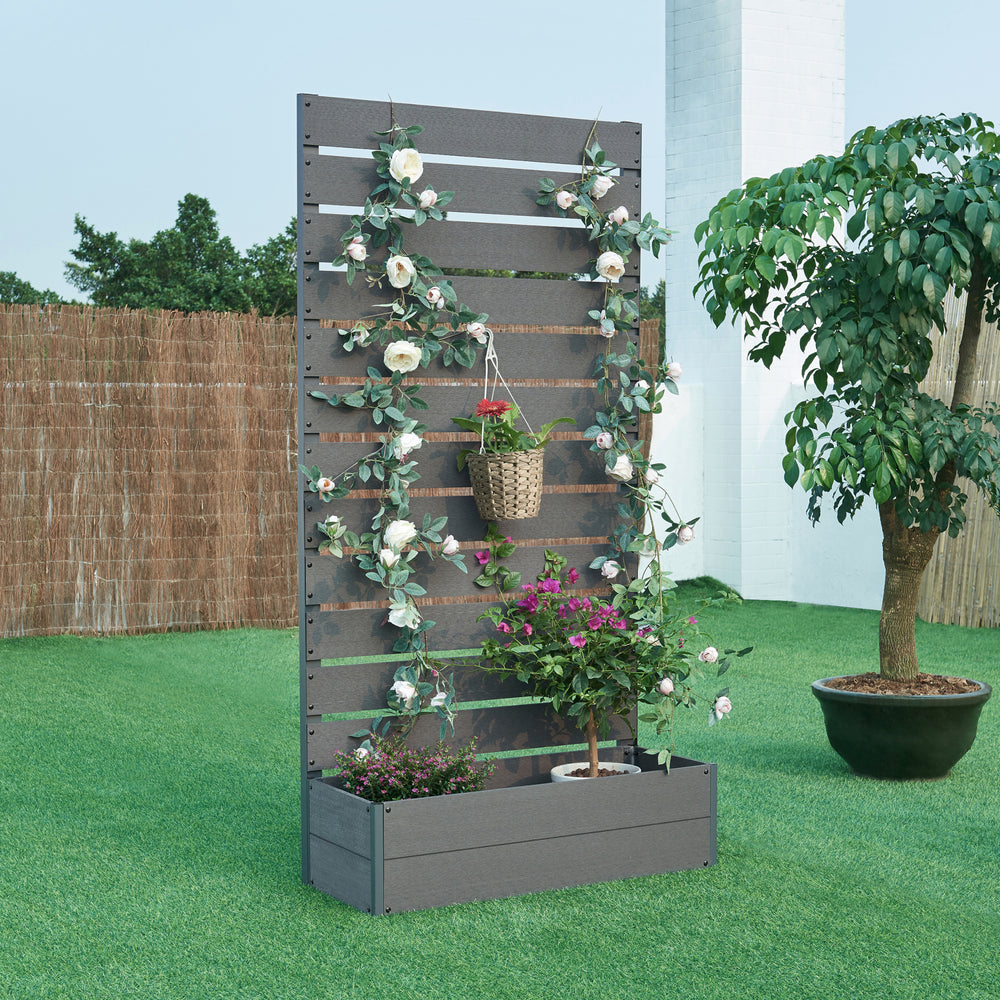 Plantenbak met tuinscherm Heerde HKC grijs [en.casa]
