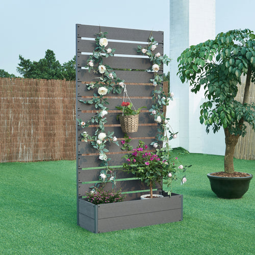 Jardinière avec brise-vue Heerde gris [en.casa]