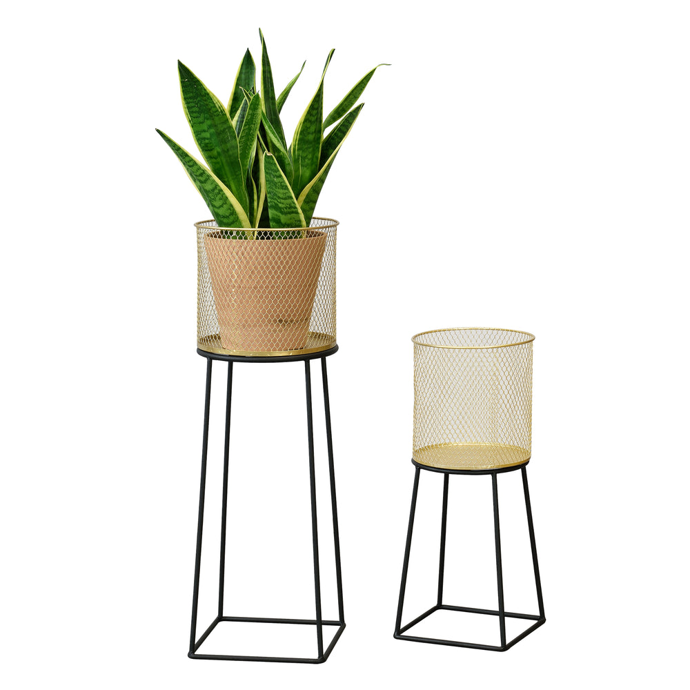 Set de 2 Supports de Plante Meise Métal Noir Doré [en.casa]