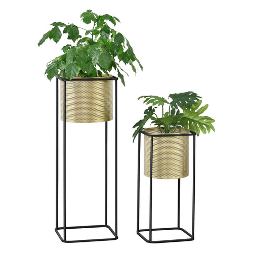 Support de pot de fleurs Mettet 2 pièces Noir - Doré en.casa - premiumXL