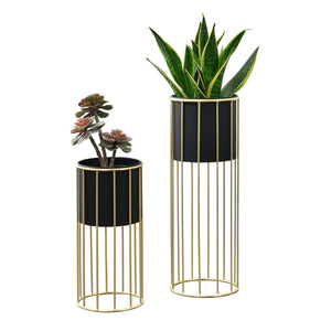 Support de pots de fleurs Mortsel lot de 2 métal noir - doré [en.casa] - premiumXL