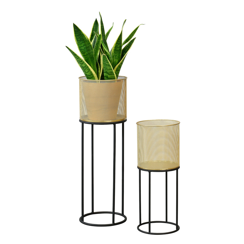 Set de 2 Supports de Plantes Manhay Noir Doré [en.casa]