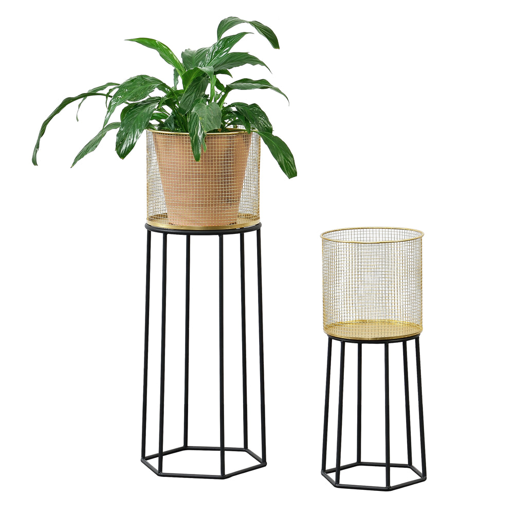 Lot de 2 Supports de Plantes Merelbeke Noir Doré [en.casa]