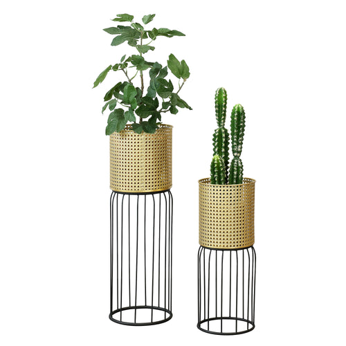 Ensemble de 2 Supports de Plantes Maaseik Noir Doré [en.casa]