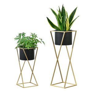 Support de pot de fleurs Mons 2 pièces Noir - Doré en.casa - premiumXL