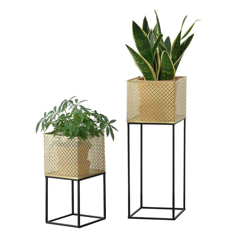 Bloempot op standaard Juprelle set van 2 zwart en goud