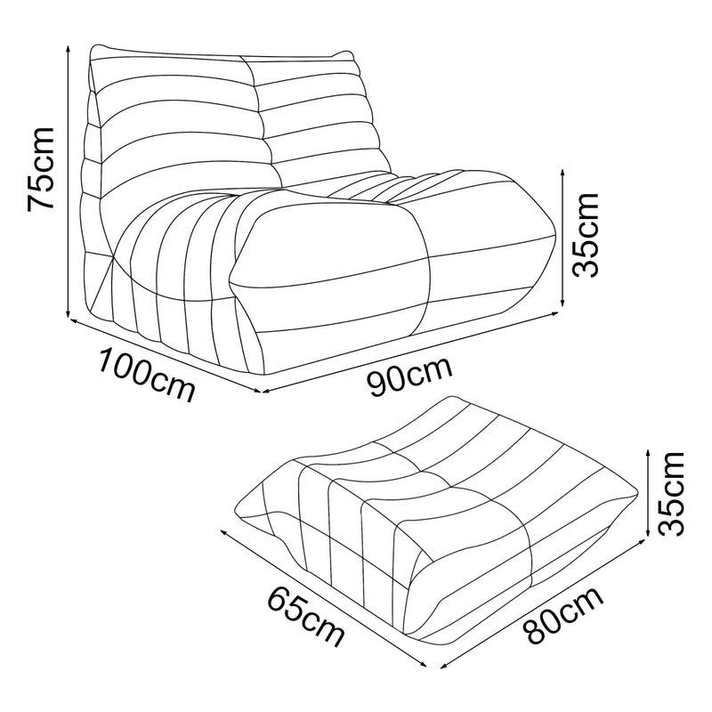 Croquis coté Fauteuil bas avec repose-pieds Kodsø 75x90x100 cm [en.casa]