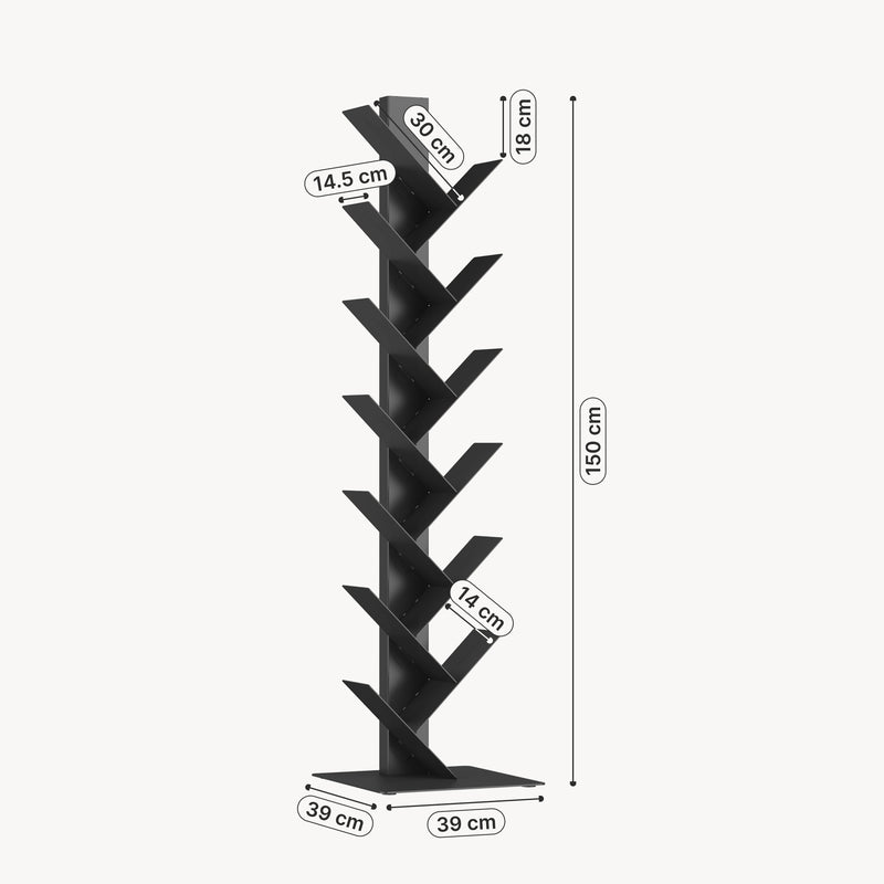 Croquis coté Bibliothèque Eksjö en forme d'arbre acier 150 x 39 x 39 cm [en.casa]