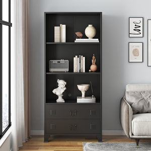 Bibliothèque haute Hammarland avec 2 tiroirs acier 180 x 80 x 40 cm [en.casa]
