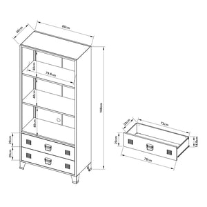 Bibliothèque haute Hammarland avec 2 tiroirs acier 180 x 80 x 40 cm [en.casa]