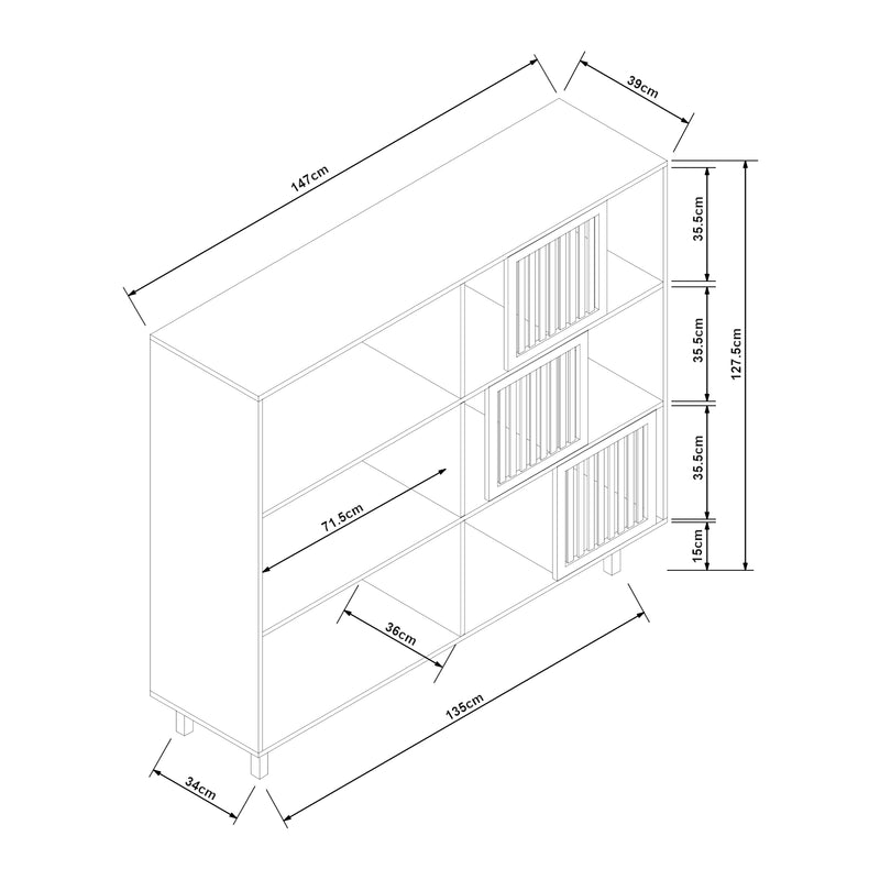 Croquis coté Bibliothèque Ypäjä bambou naturel [en.casa]