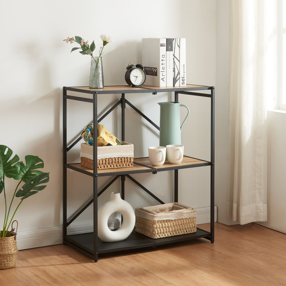 Étagère pliante Telemark 81x68x38 cm noir/chêne - aspect [en.casa] - premiumXL