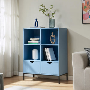 Bibliothèque Colwyn avec 2 tiroirs 105 x 80 x 40 cm bleu [en.casa]