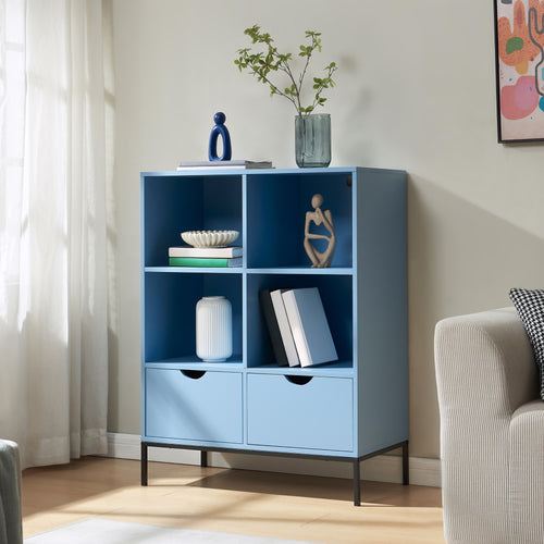 Bibliothèque Colwyn avec 2 tiroirs 105 x 80 x 40 cm bleu [en.casa]