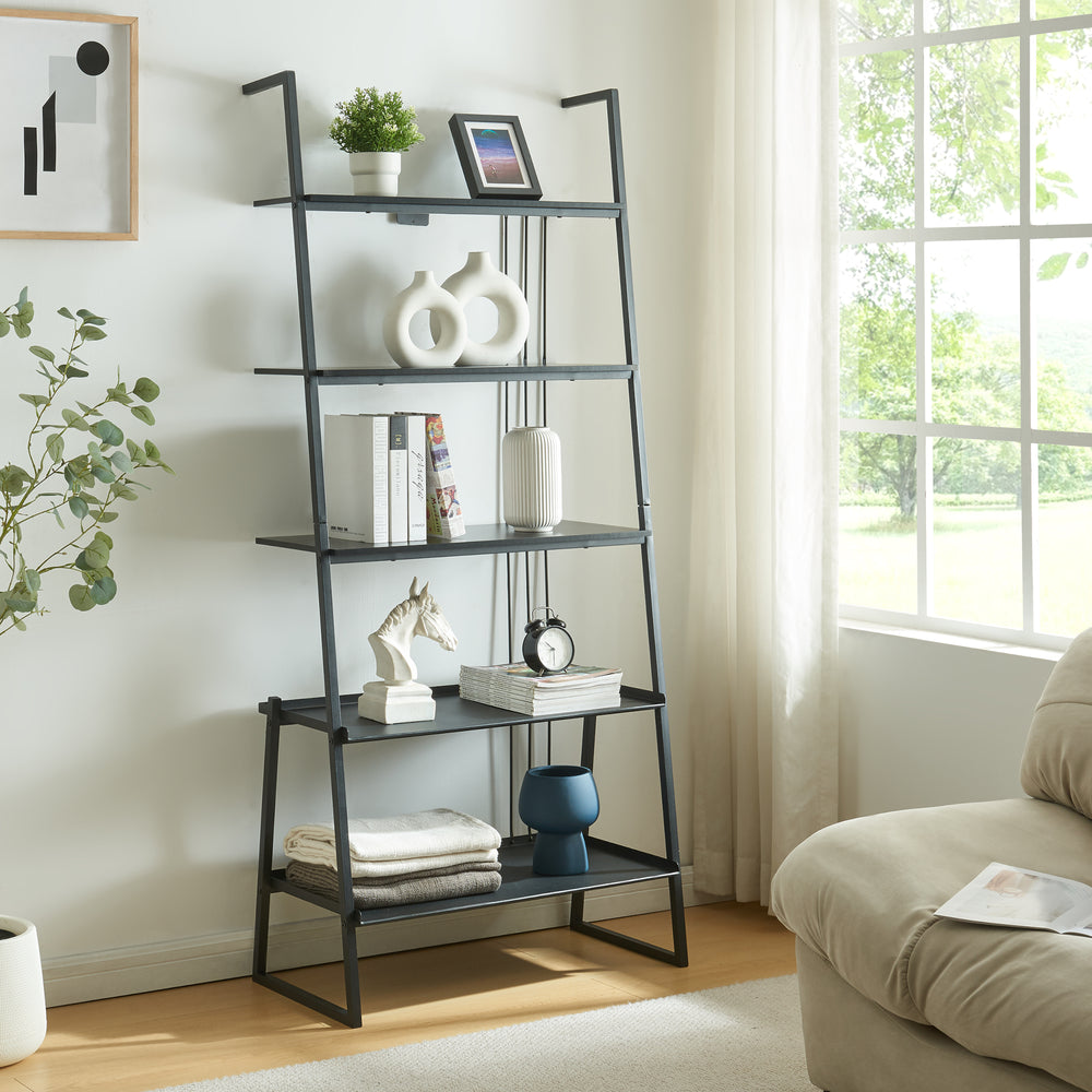 Staand rek Storfjord ladderplank zwart [en.casa]