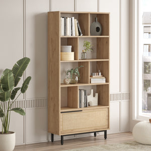 Bibliothèque Kvænangen 176x84x30 cm aspect chêne/aspect rotin [en.casa] - premiumXL