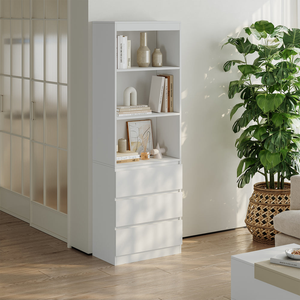 Bibliothèque Les avec 3 tiroirs 180x60x35 cm blanc [en.casa] - premiumXL